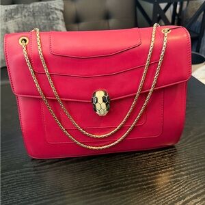 Bvlgari Serpenti Forever Shoulder Bag in fuchsia calfskin leather.